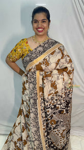 Vriksham Brown Kalamkari Saree With Gatti Border-VS4392
